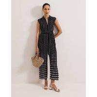 Geometric Belted Cropped Wide Leg Jumpsuit