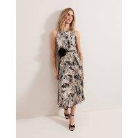 Printed Pleated Midi Skater Dress