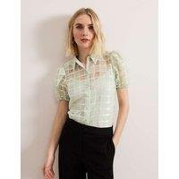 Checked Puff Sleeve Blouse