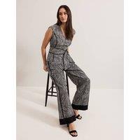 Linen Rich Printed V-Neck Tie Detail Top