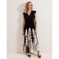 Printed V-Neck Maxi Skater Dress