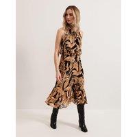 Floral High Neck Midi Tiered Dress