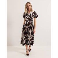 Lyocell Rich Printed V-Neck Midi Waisted Dress
