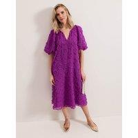 Textured Tie Neck Midi Smock Dress