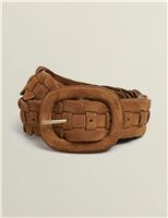 HOBBS Suede Woven Waist Belt Brown