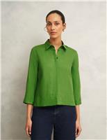 Pure Linen Collared 3/4 Sleeve Shirt