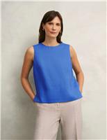 HOBBS Pure Linen Round Neck Vest Top Blue