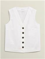 HOBBS Pure Linen Button Through Waistcoat White