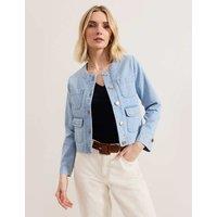 Pure Cotton Denim Collarless Jacket