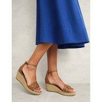 Leather Woven Ankle Strap Wedge Espadrilles