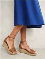 Leather Woven Ankle Strap Wedge Espadrilles