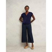 HOBBS Collarless Cap Sleeve Blouse Blue