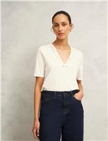 Pure Cotton Broderie V-Neck Blouse