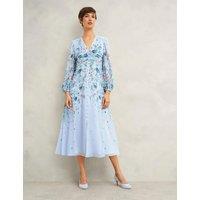 Pure Silk Floral V-Neck Midi Skater Dress