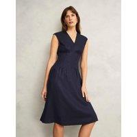 Pure Linen V-Neck Knee Length Skater Dress