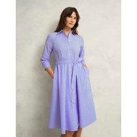 Cotton Rich Striped Tie Waist Shirt Dress