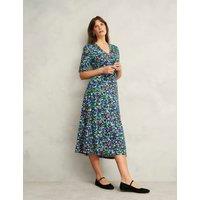 Jersey Floral V-Neck Midi Tea Dress