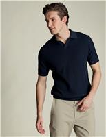 Charles Tyrwhitt Pure Cotton Textured Knitted Polo Shirt Cream Mix