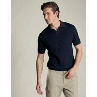 Charles Tyrwhitt Pure Cotton Textured Knitted Polo Shirt Navy Mix