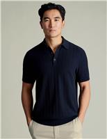Charles Tyrwhitt Pure Cotton Textured Knitted Polo Shirt Navy Mix