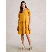 Pure Cotton Textured V-Neck Tiered Dress