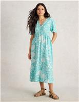 Printed V-Neck Midi Tea Dress