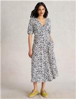 Jersey Printed V-Neck Midi Tea Dress