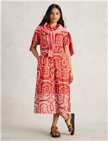 Cotton Blend Printed Midi Shirt Dress