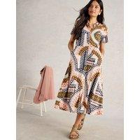 Jersey Printed Collared Midi Shirt Dress