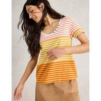 Pure Cotton Striped Button Detail T-Shirt