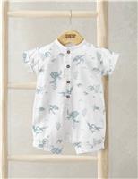 Mamas & Papas Linen Blend Turtle Print Romper (0-18 Mths) Blue