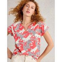 Cotton Rich Animal Print Notch Neck T-Shirt