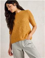 White Stuff Pure Cotton Stitch Detail Knitted Top Yellow