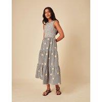 Pure Cotton Gingham Embroidered Midi Dress