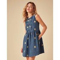 Denim Embroidered Mini Waisted Dress
