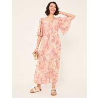 FatFace Floral V-Neck Maxi Tiered Dress Light Pink Mix