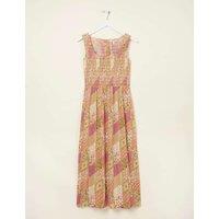 Ditsy Floral Scoop Neck Midi Shirred Dress