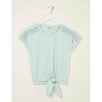 FatFace Pure Cotton Lace Detail Tie Front Top Green