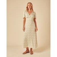 Floral V-Neck Tie Waist Midaxi Tea Dress