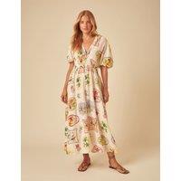 Linen Rich Fruit V-Neck Midaxi Dress