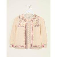 FatFace Pure Cotton Embroidered Open Short Jacket Ivory Mix