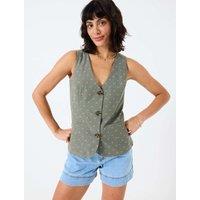 FatFace Pure Cotton Embroidered V-Neck Waistcoat Green Mix