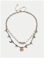 Cord Multi Row Charm Necklace