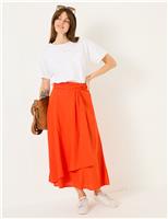 Cotton Blend Midi Asymmetric Skirt with Linen