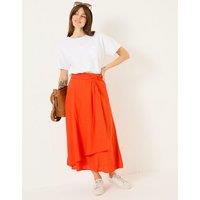 FatFace Cotton Blend Midi Asymmetric Skirt with Linen Orange