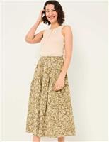 Pure Cotton Floral Tiered Midi Skirt