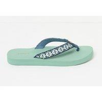 FatFace Leather Embroidered Flip Flops Green Mix