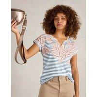 White Stuff Pure Cotton Printed Notch Neck TShirt White Mix