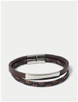 Leather Double Row Plait Bracelet