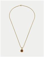 Stainless Steel Gold Tone Necklace With Natural Stone Pendant